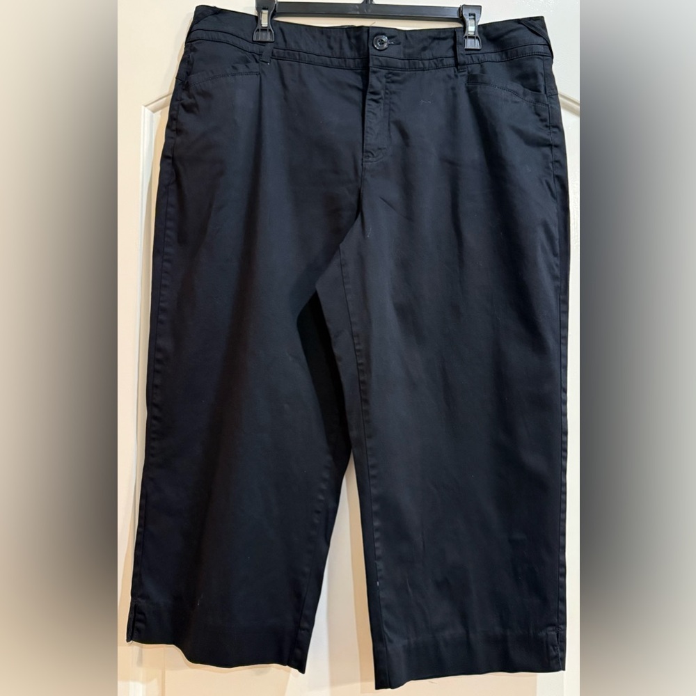 Intro Black Stretch Capri.
Front pockets. Two Button closure. Zip.
Size 16.